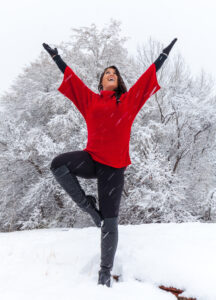 winter yoga tree pose