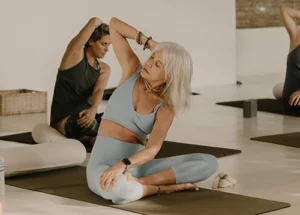 lady doing yoga stretch