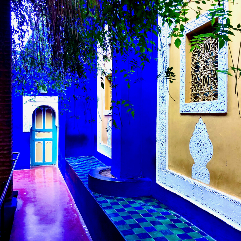 blue and yellow walls Ives-Saint Laurent Garden Marrakech