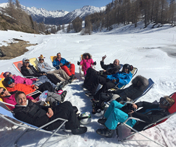 sitting down group ski yoga