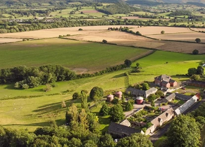 drone photo of yoga venue in brecon beacons